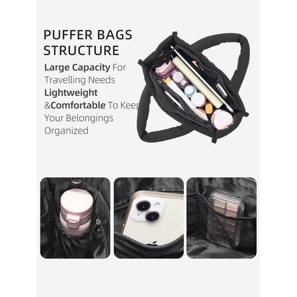 Elegant Women's Quilted Nylon Tote Bag - Stylish Weekender & Overnight Companion - Picture 3 of 6